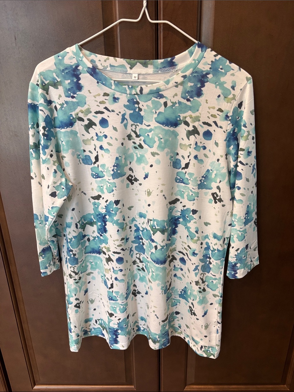 Women's Blue & Aqua Watercolor-Print Casual Top